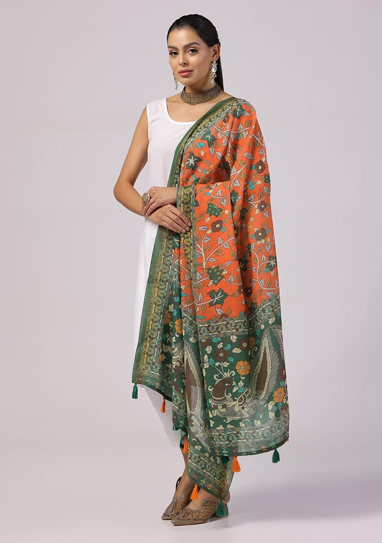 Orange Abstract Print Poly Blend Dupatta