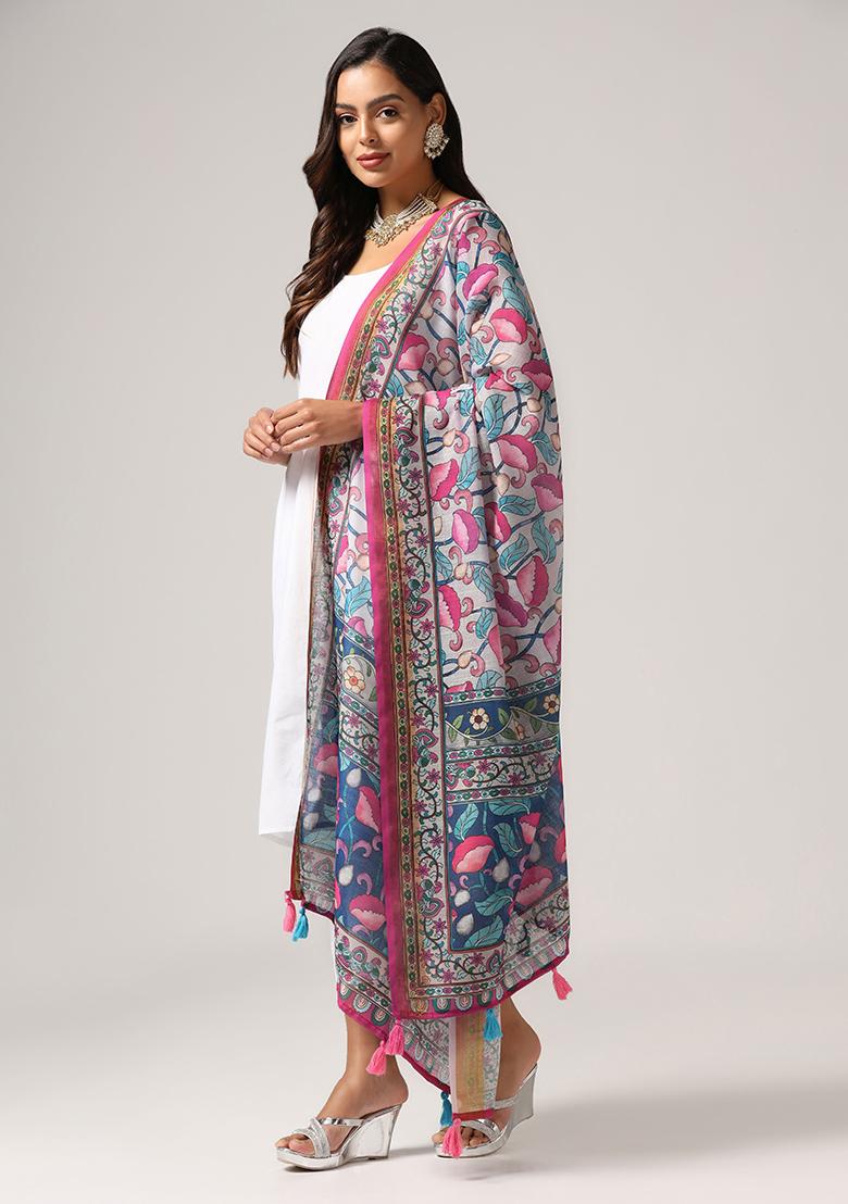 Grey Abstract Print Poly Blend Dupatta