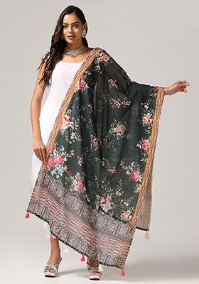 Black Abstract Print Poly Blend Dupatta