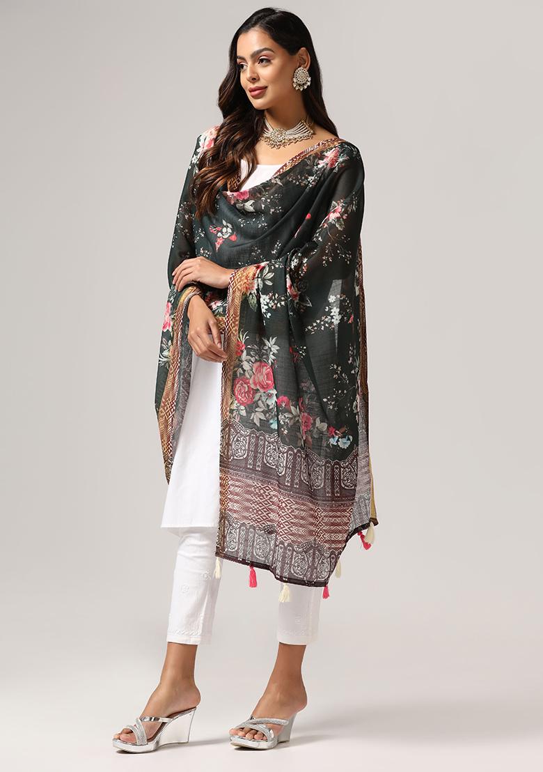 Black Abstract Print Poly Blend Dupatta