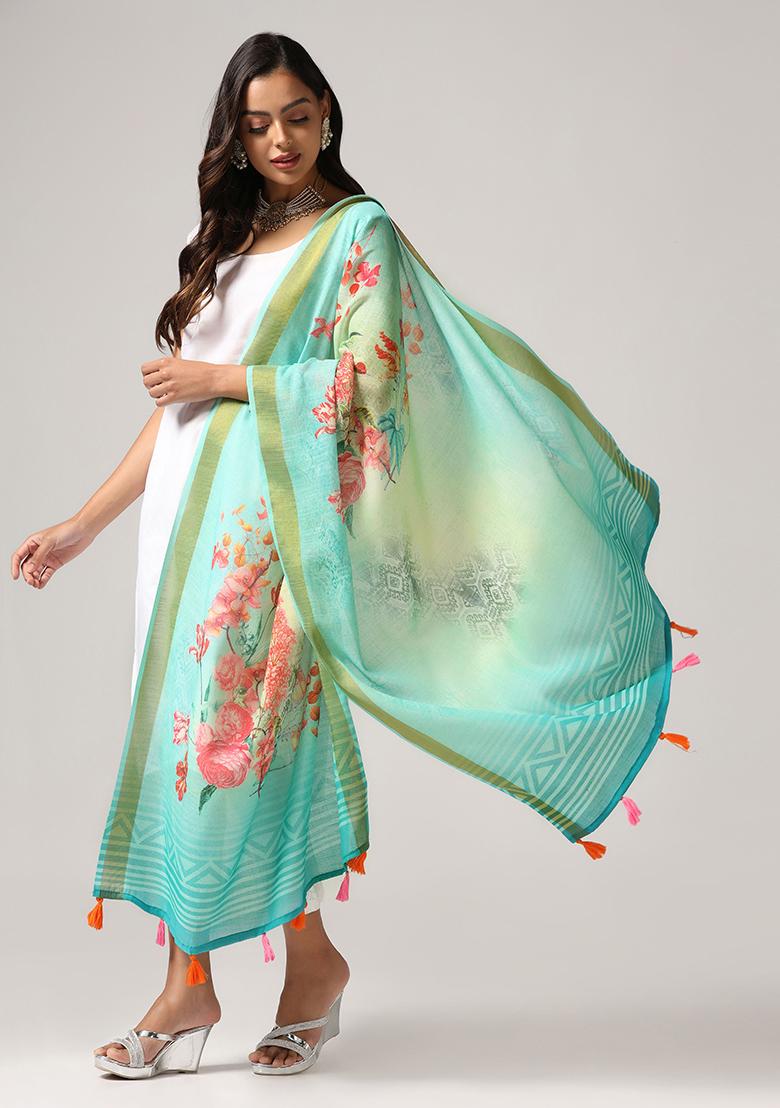 Blue Abstract Print Poly Blend Dupatta