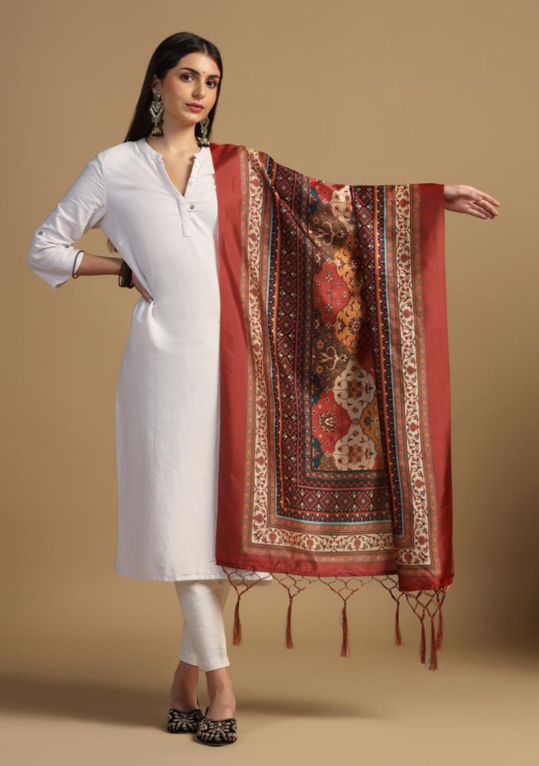 Brown Abstract Print Art Silk Dupatta