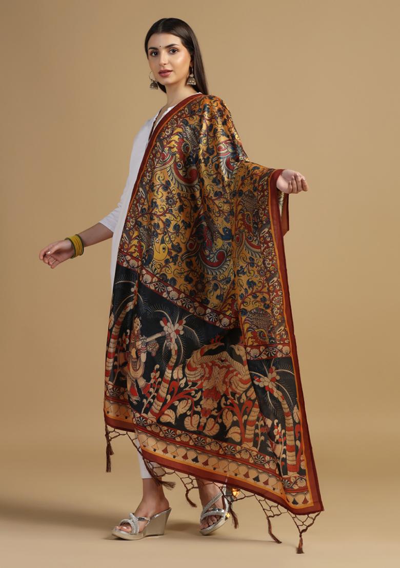 Mustard Abstract Print Art Silk Dupatta