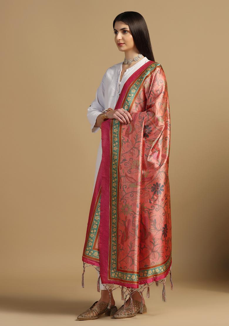 Pink Abstract Print Art Silk Dupatta