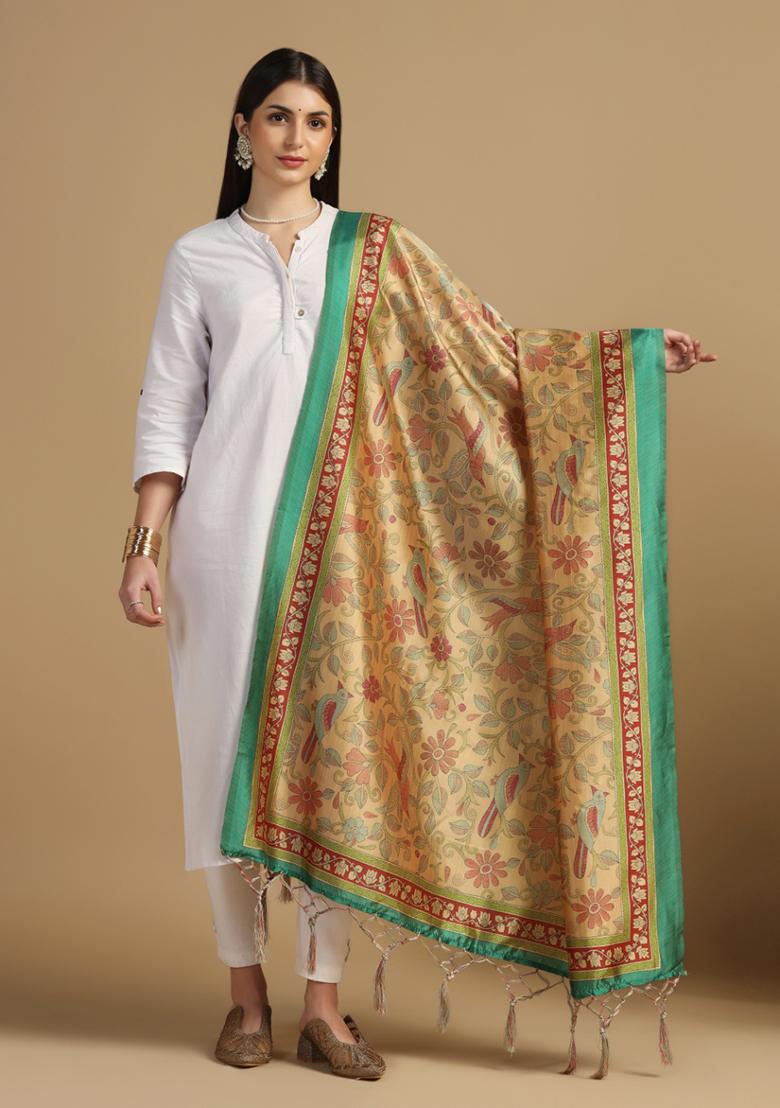 Yellow Abstract Print Art Silk Dupatta