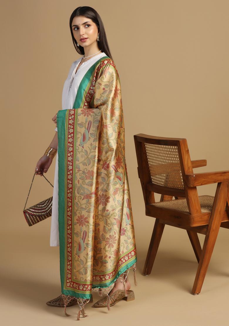 Yellow Abstract Print Art Silk Dupatta