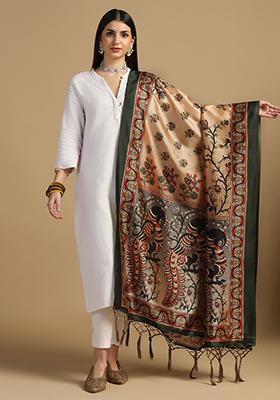 Beige Abstract Print Art Silk Dupatta