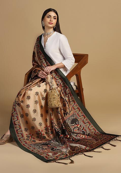 Beige Abstract Print Art Silk Dupatta