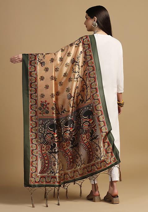 Beige Abstract Print Art Silk Dupatta