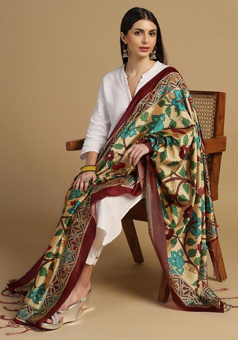 Yellow Abstract Print Art Silk Dupatta