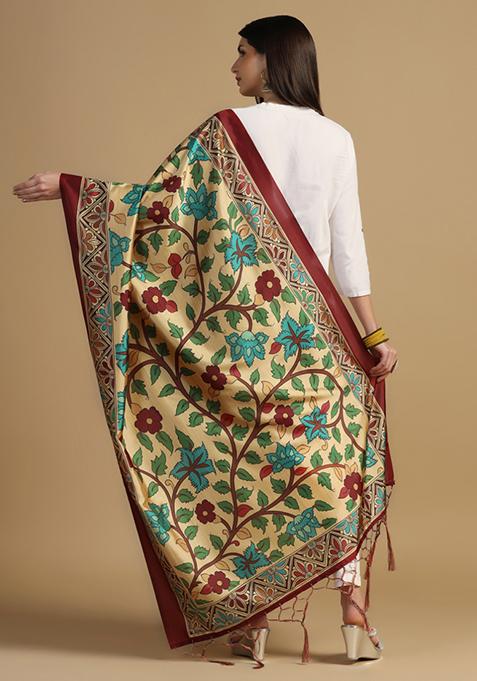 Yellow Abstract Print Art Silk Dupatta