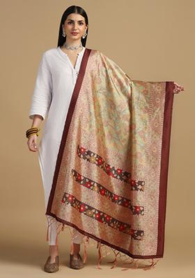 Maroon Abstract Print Art Silk Dupatta