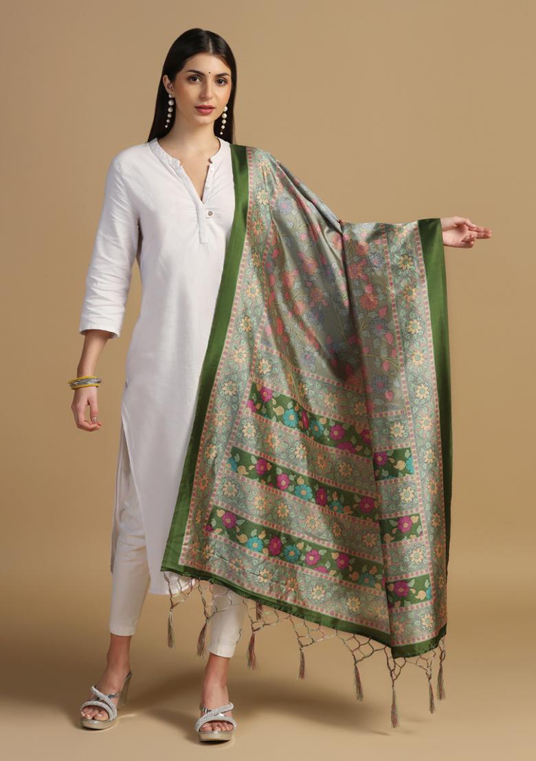 Green Abstract Print Art Silk Dupatta