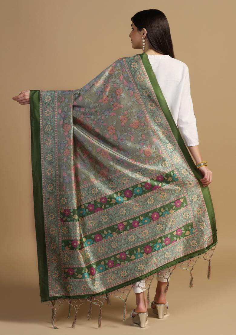 Green Abstract Print Art Silk Dupatta