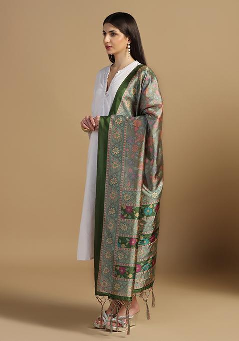 Green Abstract Print Art Silk Dupatta
