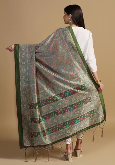Green Abstract Print Art Silk Dupatta