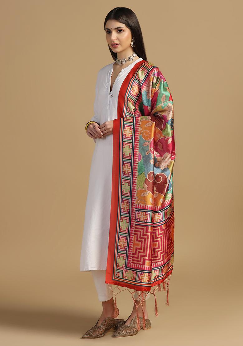 Red Abstract Print Art Silk Dupatta