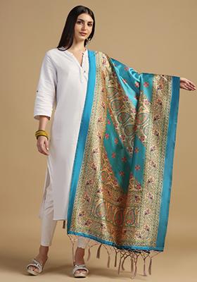Sky Blue Abstract Print Art Silk Dupatta