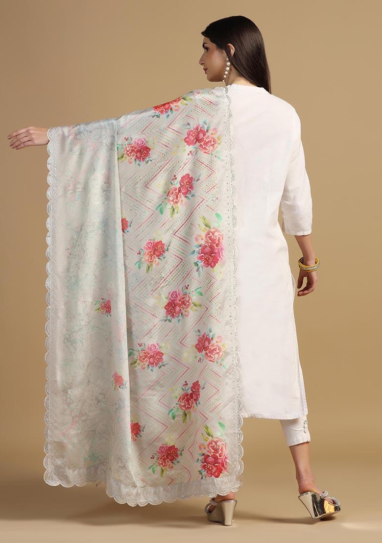 Grey Embroidered Chinnon Dupatta