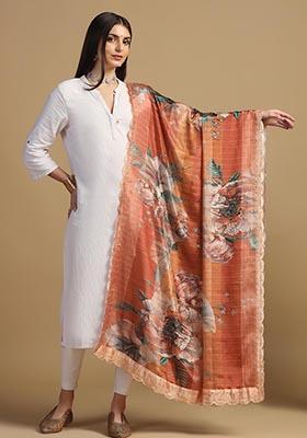 Maroon Embroidered Chinnon Dupatta