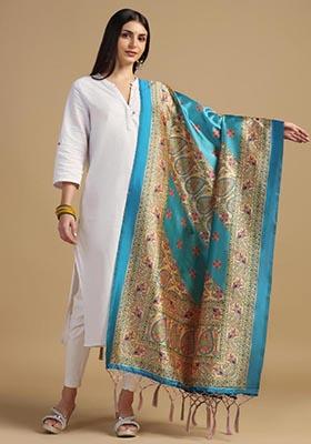 Multi Embroidered Silk Dupatta