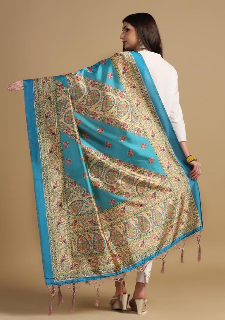 Multi Embroidered Silk Dupatta