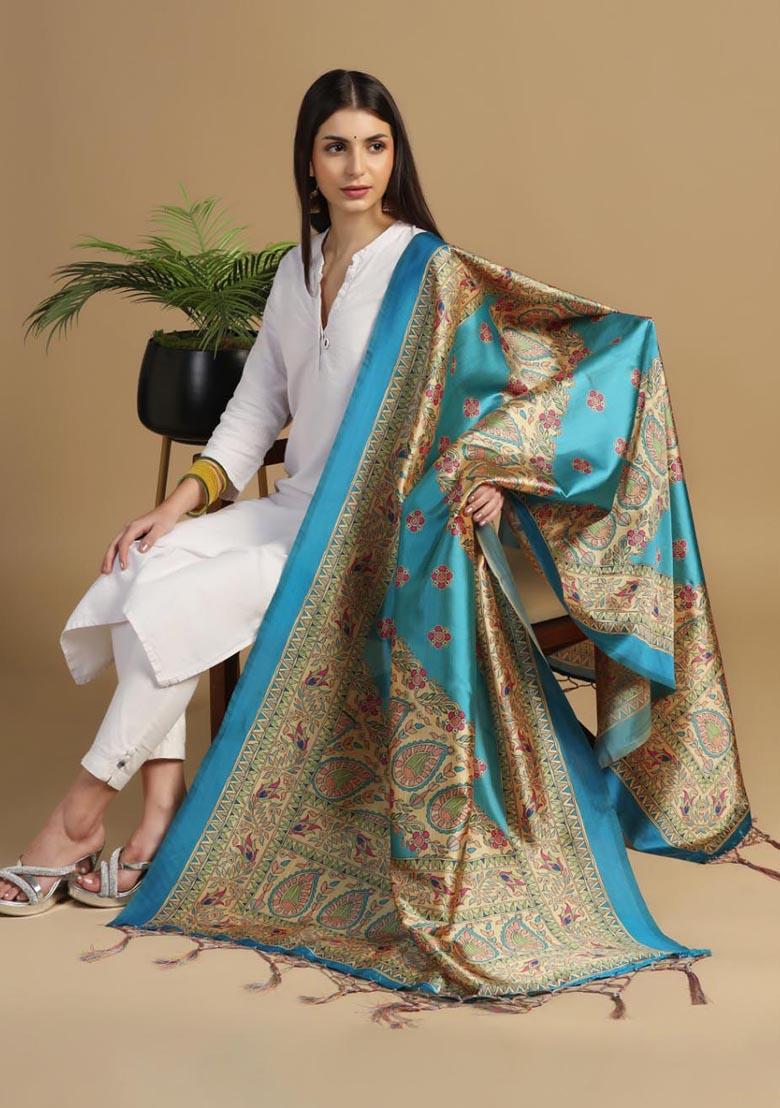 Multi Embroidered Silk Dupatta