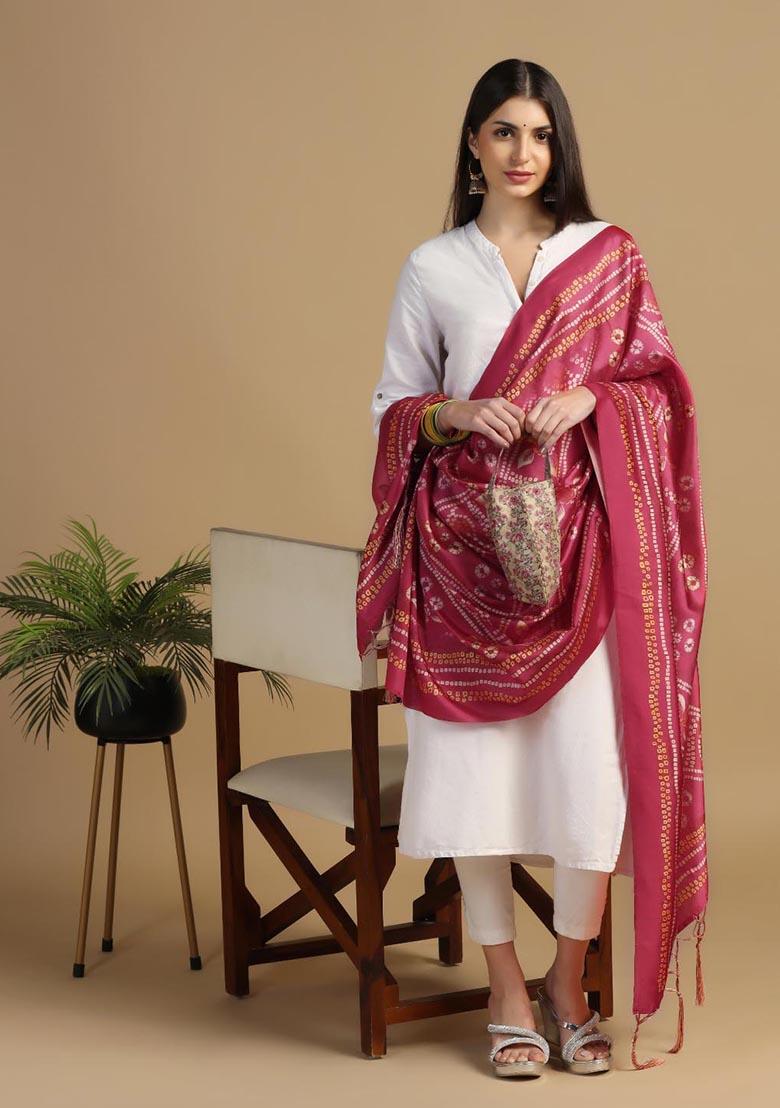 Multi Embroidered Silk Dupatta