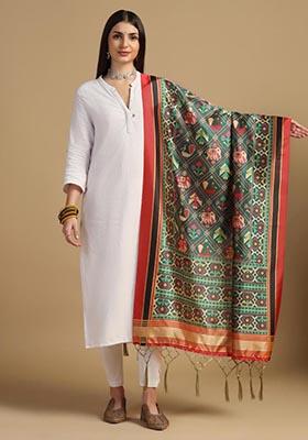 Multi Embroidered Silk Dupatta
