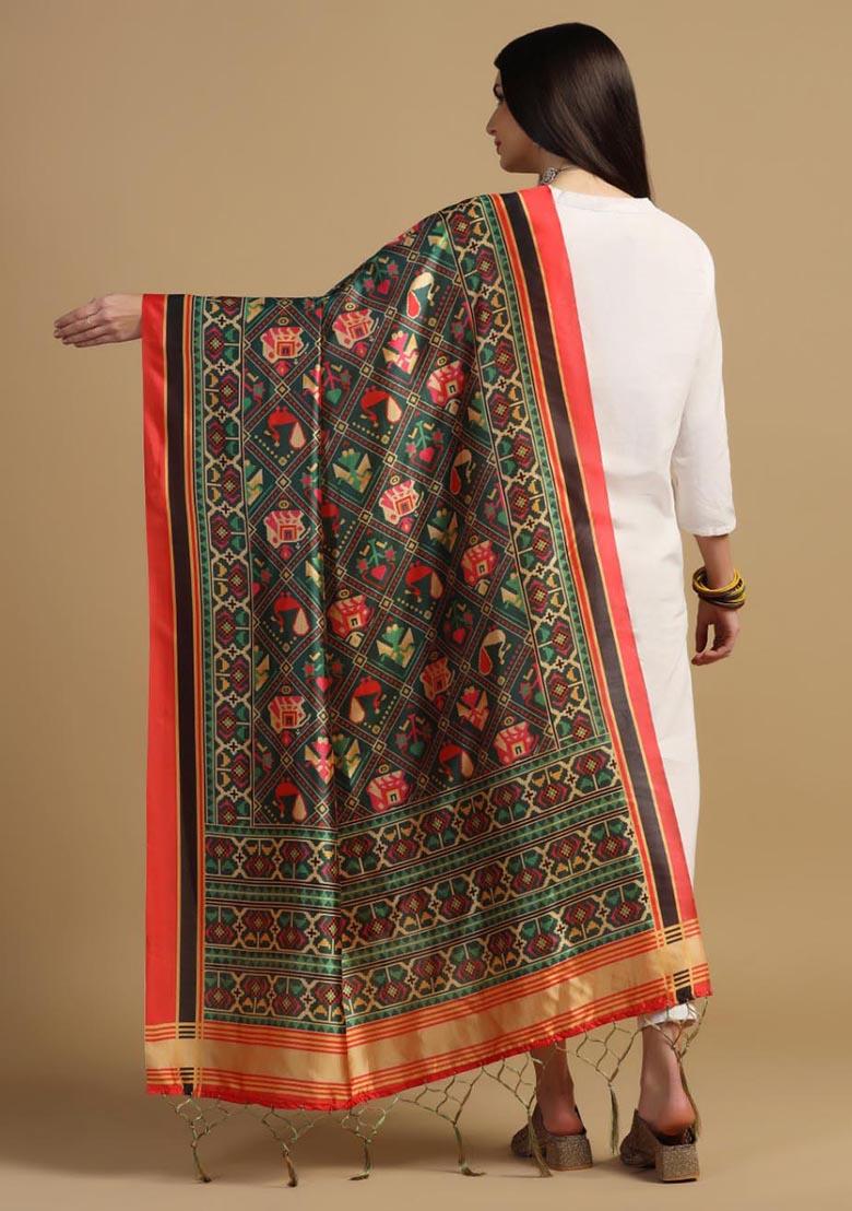 Multi Embroidered Silk Dupatta