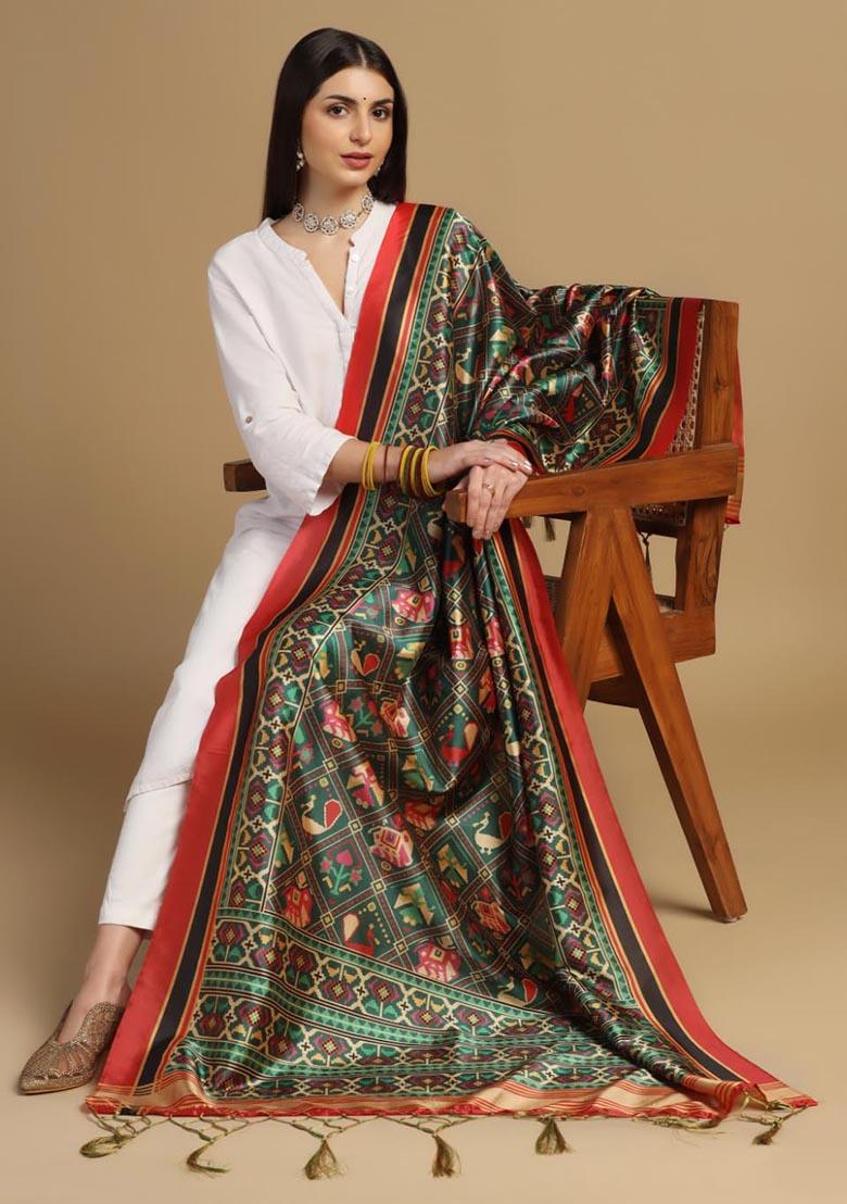 Multi Embroidered Silk Dupatta