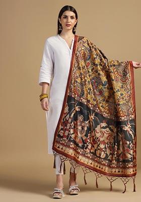 Multi Embroidered Silk Dupatta