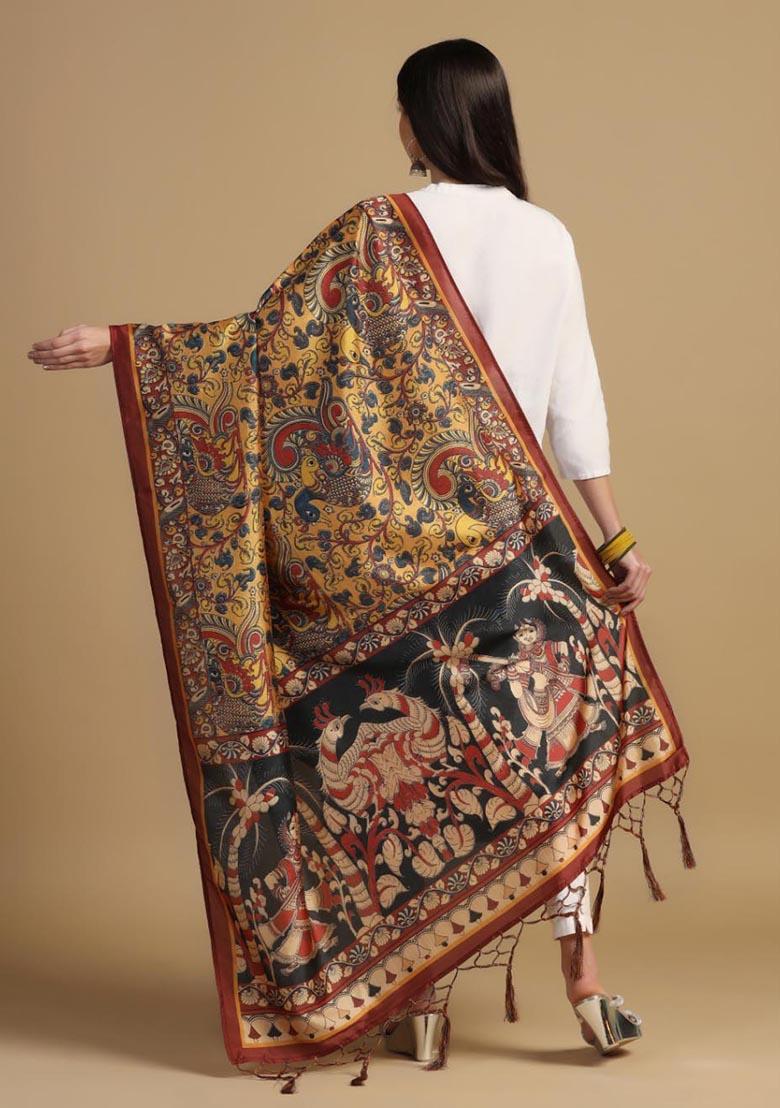Multi Embroidered Silk Dupatta