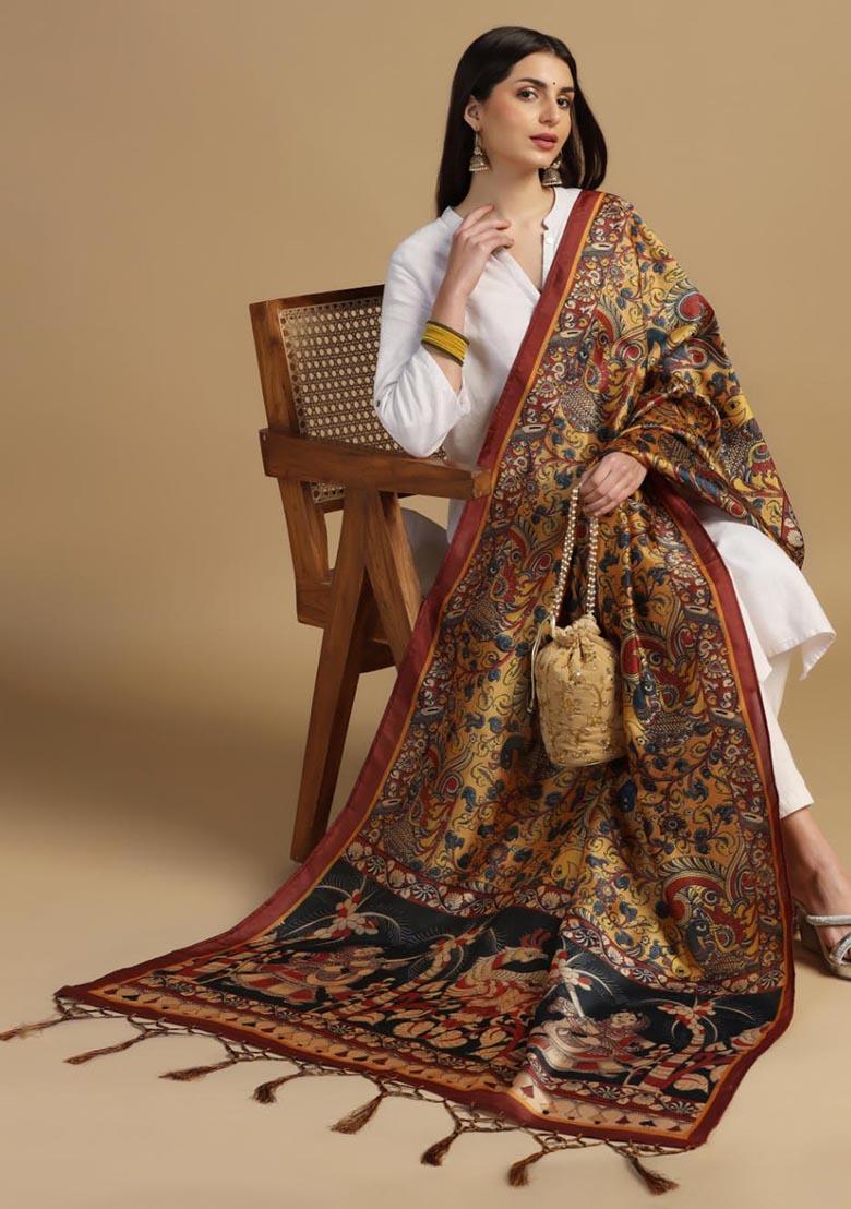 Multi Embroidered Silk Dupatta
