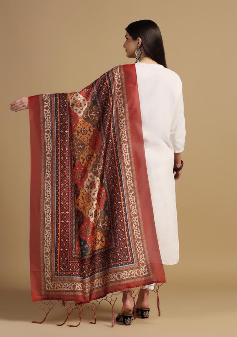 Multi Embroidered Silk Dupatta