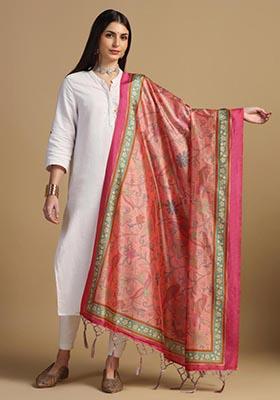 Multi Embroidered Silk Dupatta