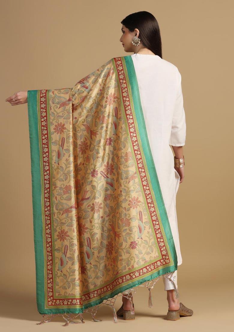 Multi Embroidered Silk Dupatta