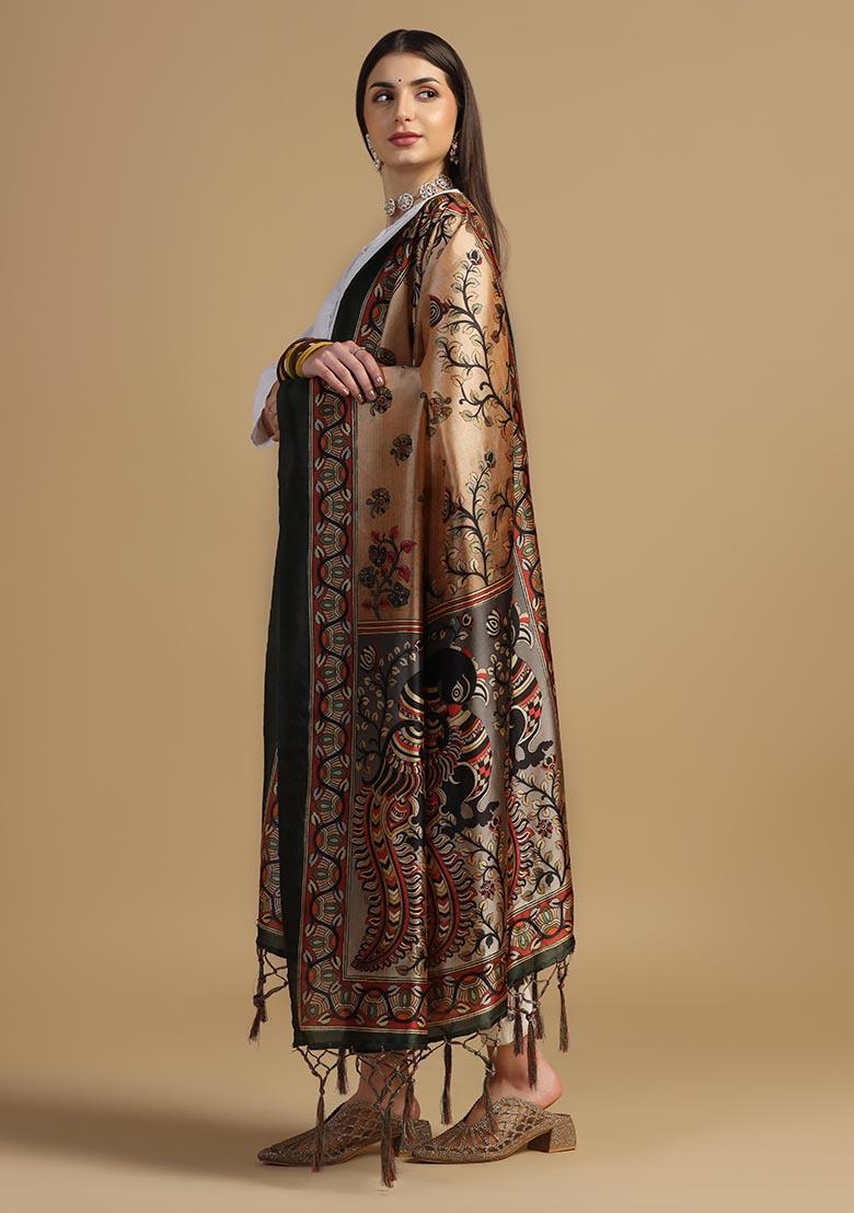 Multi Embroidered Silk Dupatta