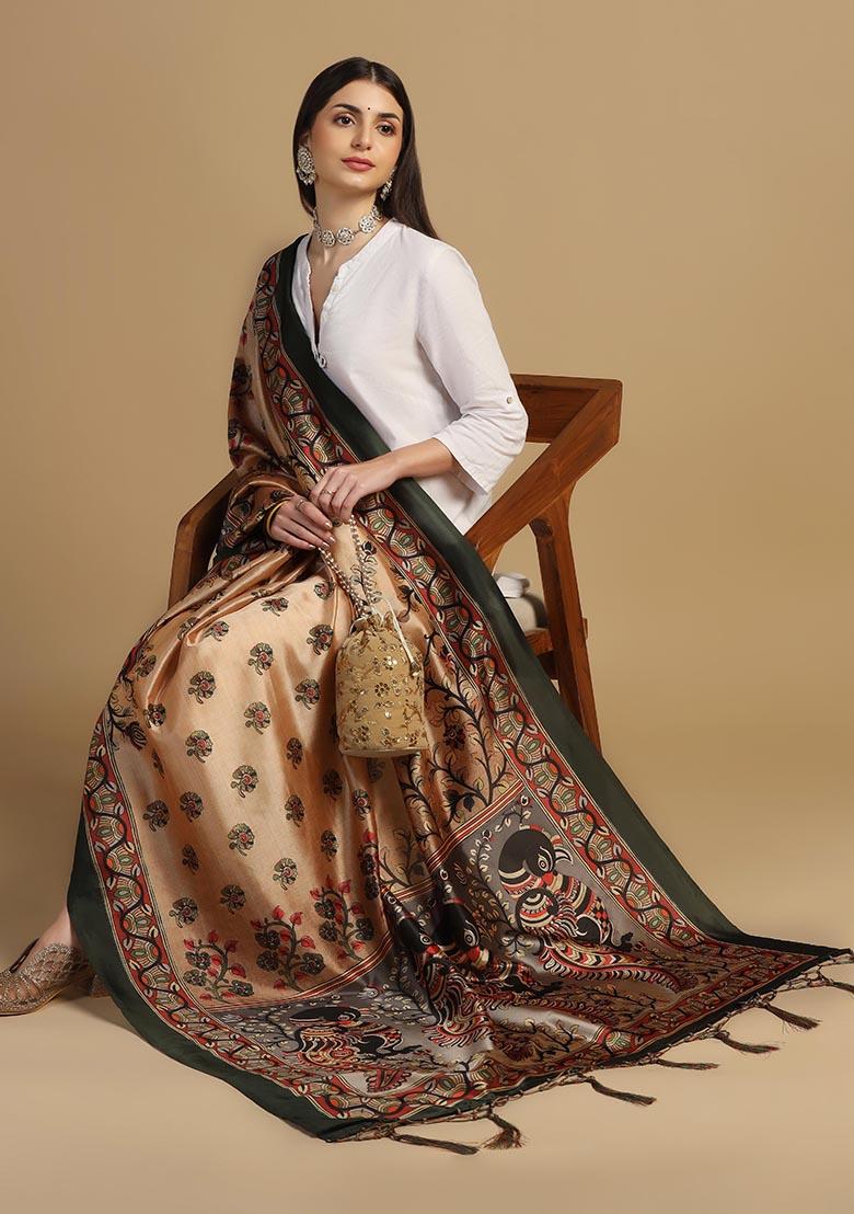 Multi Embroidered Silk Dupatta