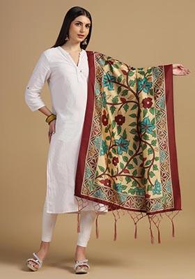 Multi Embroidered Silk Dupatta