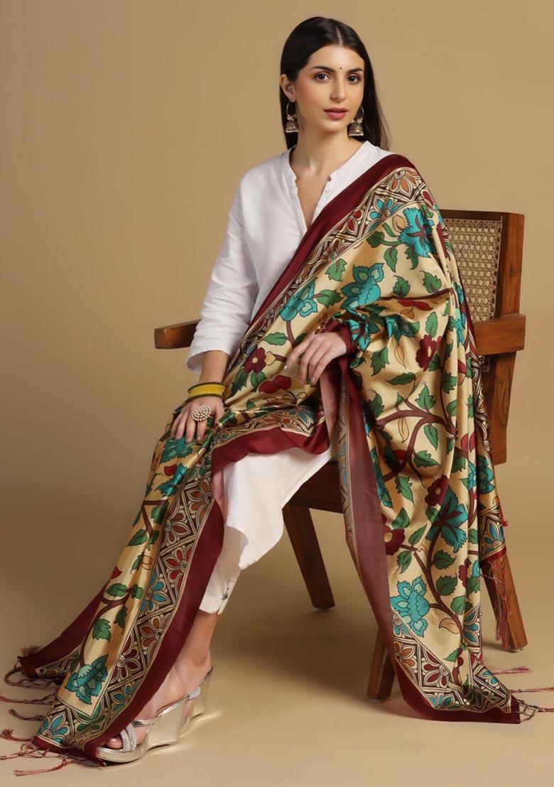Multi Embroidered Silk Dupatta
