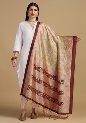 Multi Embroidered Silk Dupatta