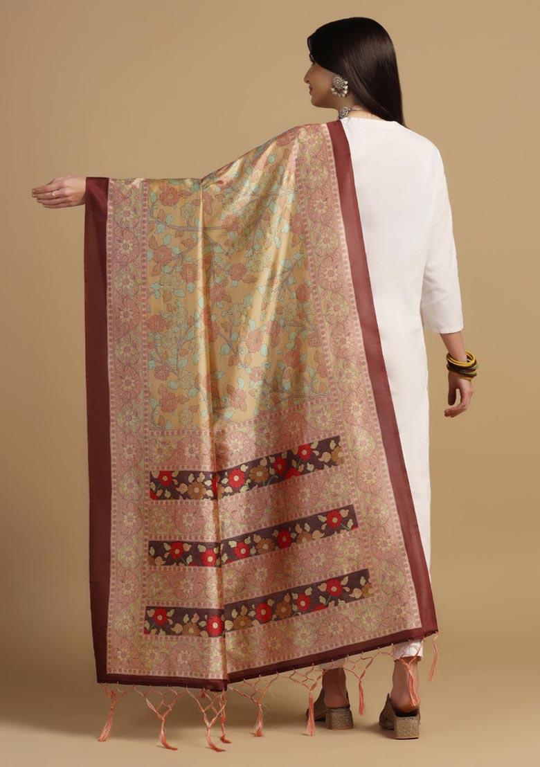 Multi Embroidered Silk Dupatta