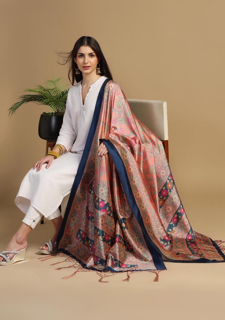 Multi Embroidered Silk Dupatta