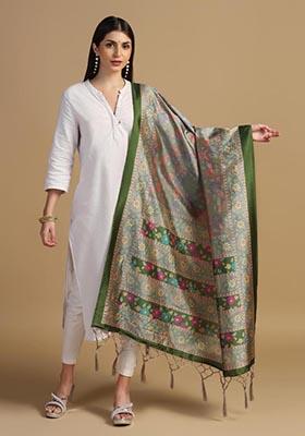 Multi Embroidered Silk Dupatta