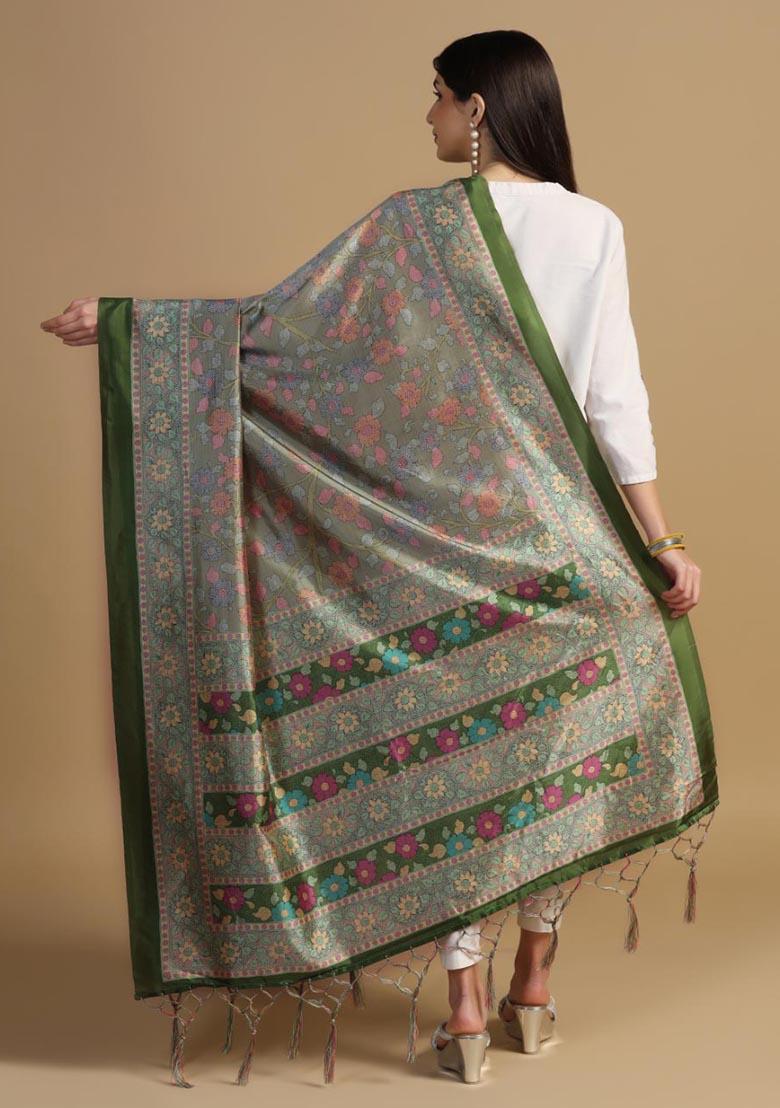 Multi Embroidered Silk Dupatta