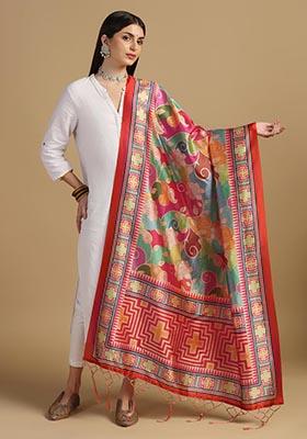 Multi Embroidered Silk Dupatta