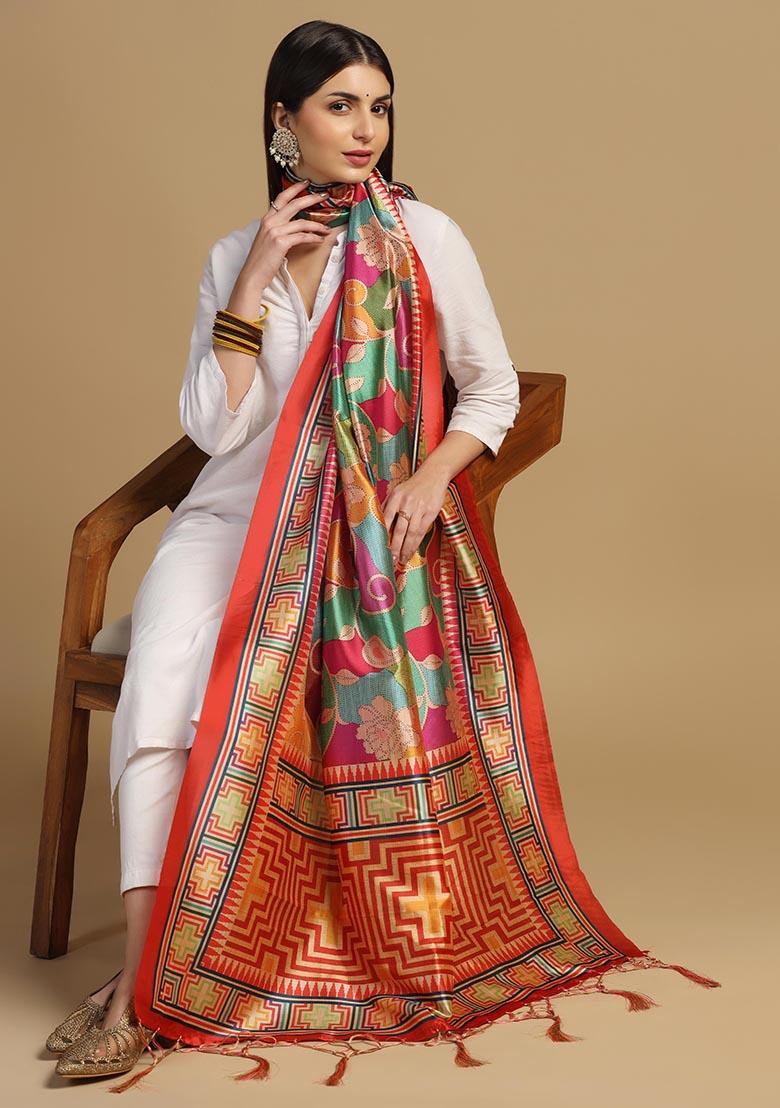 Multi Embroidered Silk Dupatta
