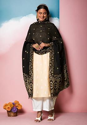 Black Floral Print Rayon Dupatta