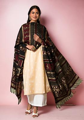 Black Floral Print Rayon Dupatta